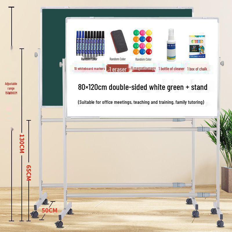Dual-Sided Magnetic Whiteboard & Blackboard, Mobile Stand, Erasable, for Home, Office, or Classroom.