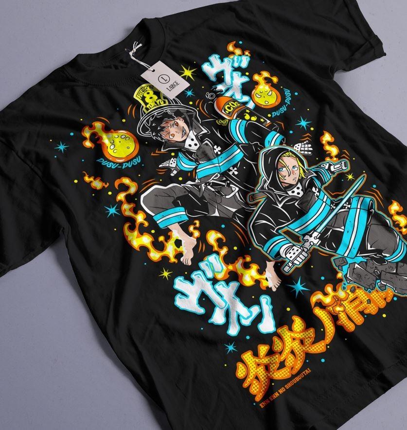 

Fire Force Shinra Kusakabe Shirt Skitaru Shonen Tamaki Fire Fighters T-Shirt S