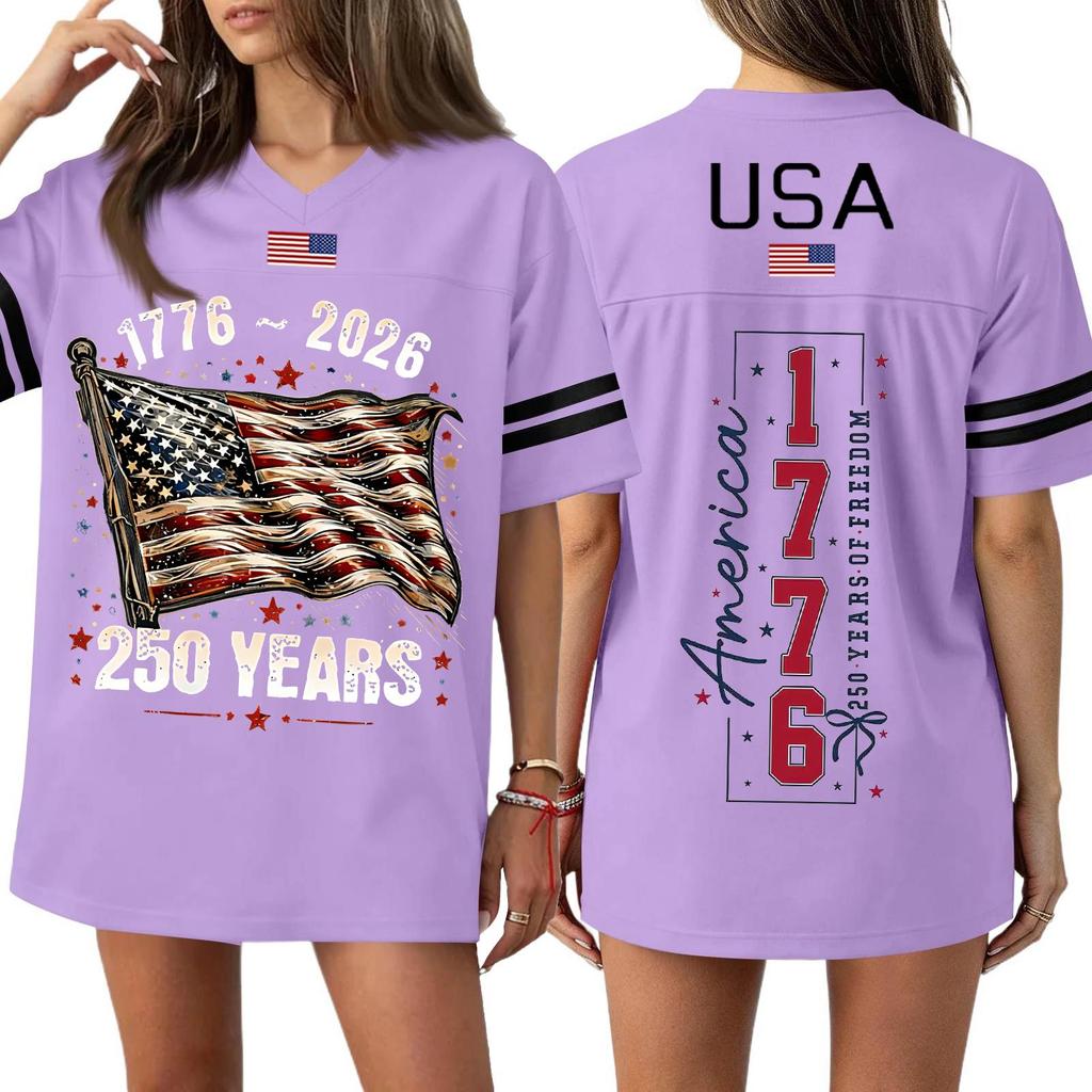 Women's Casual Fashion V-Neck Sports Independence Day Print Short Sleeve Sports T-Shirt Top