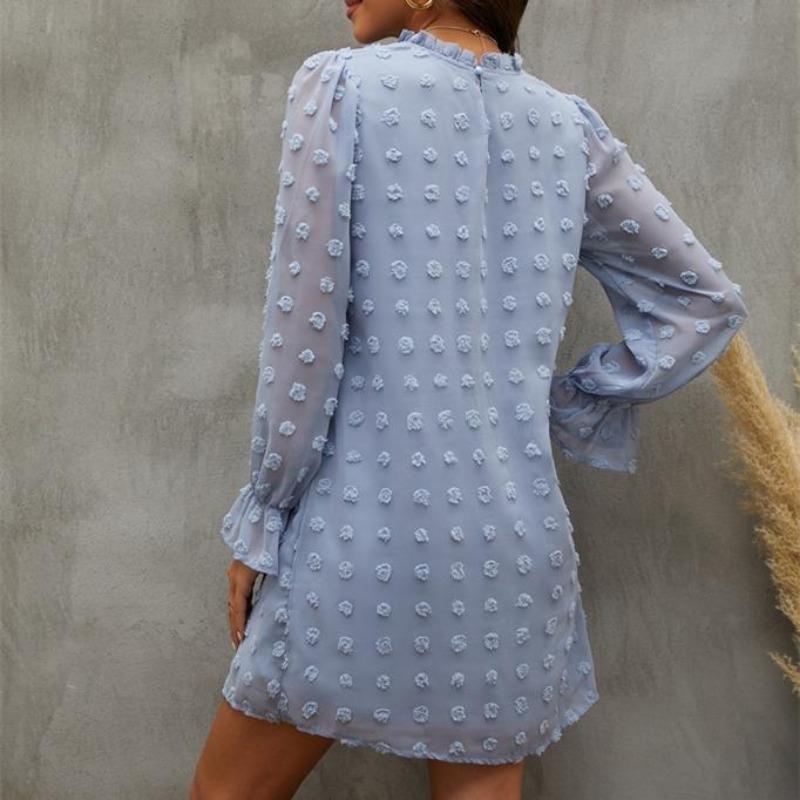 Women's Fashion Polka Dot Print Long Sleeve O-Neck Casual Dresses