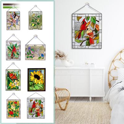 Bird Species Stained Pendant, Stained Bird Pendant Glass Window Hangings Acrylic Wall Hanging Colored Birds Decor Room Accessories