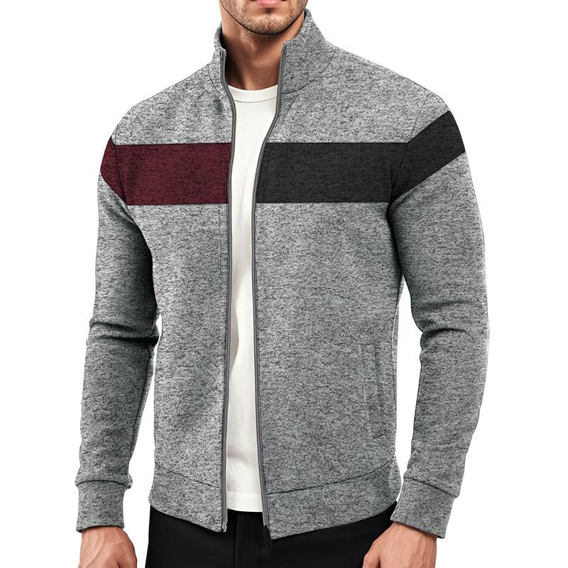 New Versatile Daily Business Spring And Autumn Men'S Men'S Standing Collar Long Sleeved Casual Outdoor Hoodie Jacquard Knitted Sweater