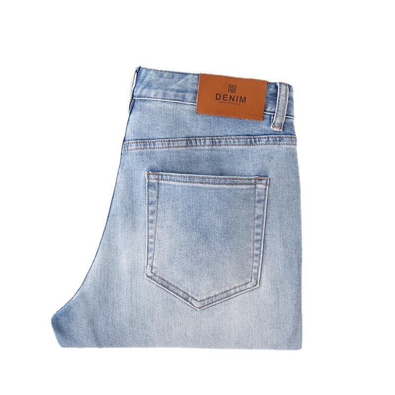 Loose Fitting Jeans, Youth Straight Tube Men's Long Pants, Elastic Mid Rise Jeans