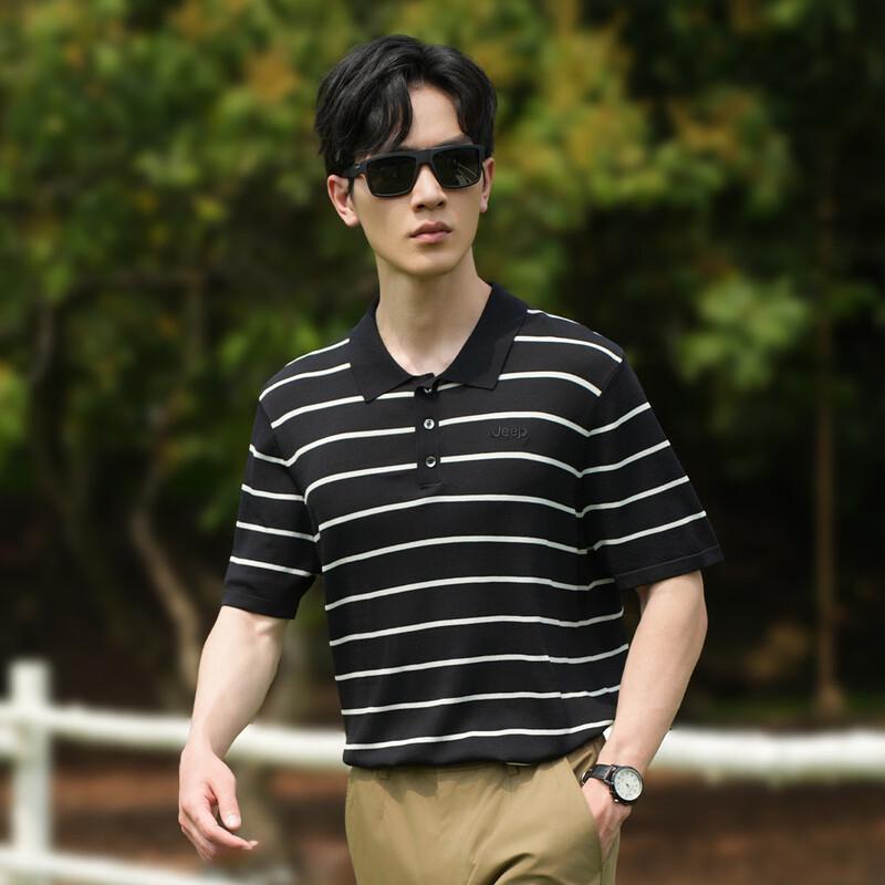 Jeep Men's Striped Lapel Polo Shirt