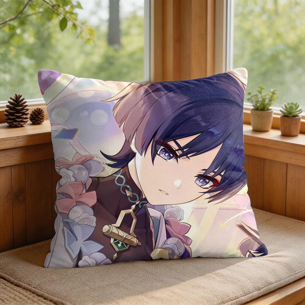 Wanderer Genshin Impact Cushion Cover Square Short Plush Pillow Case Living Room Sofa Home Decor Funda X