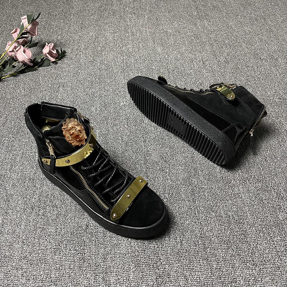 Brand designer burst high top shoes men's leather metal buckle decoration trend all match casual shoes 4