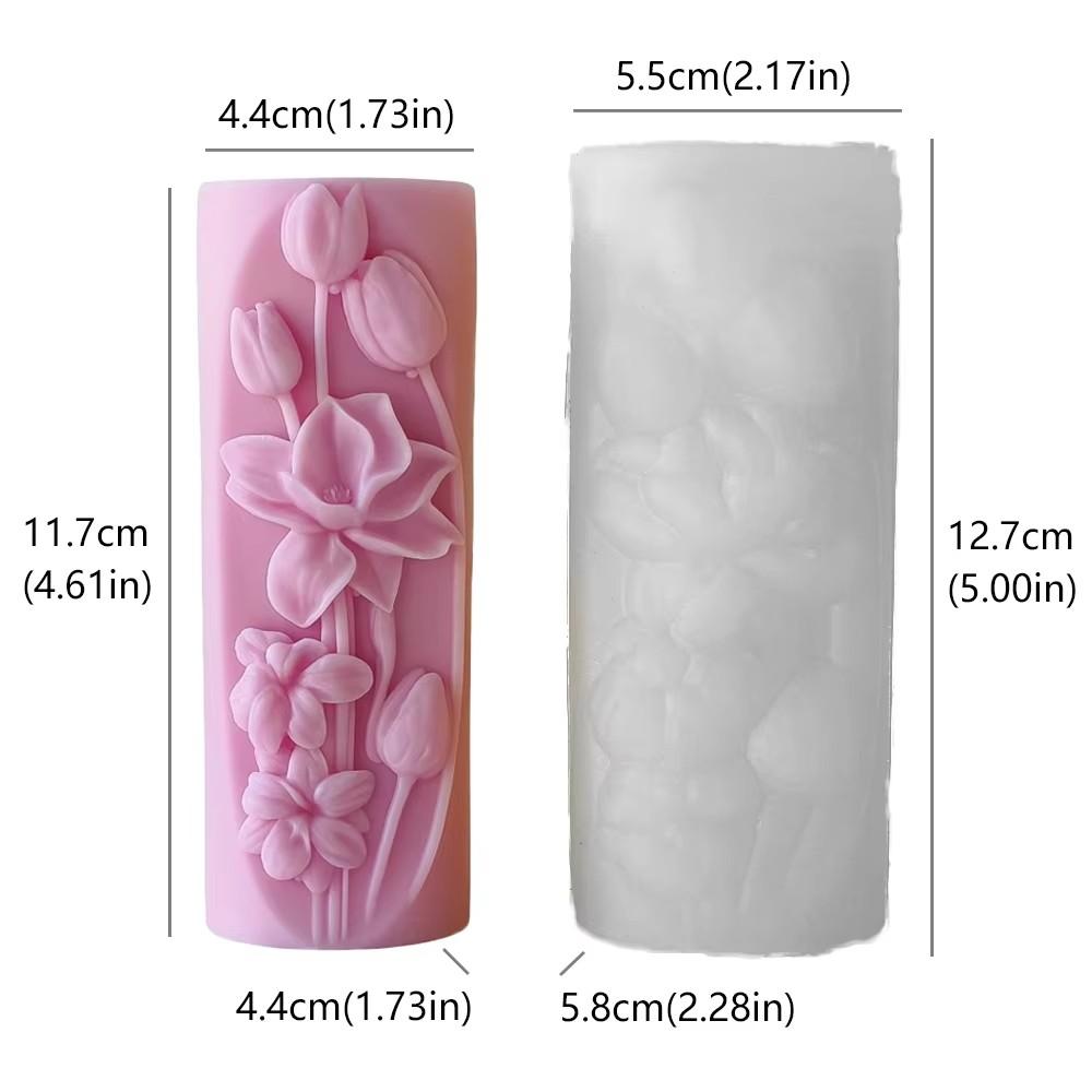 Tulipán Válcový Tvar Vonná Svíčka Silikonová Forma DIY Květinová Reliéfní Forma Nástroje na Výrobu Sádry Večeře při Svíčkách Domácí Dekorace
