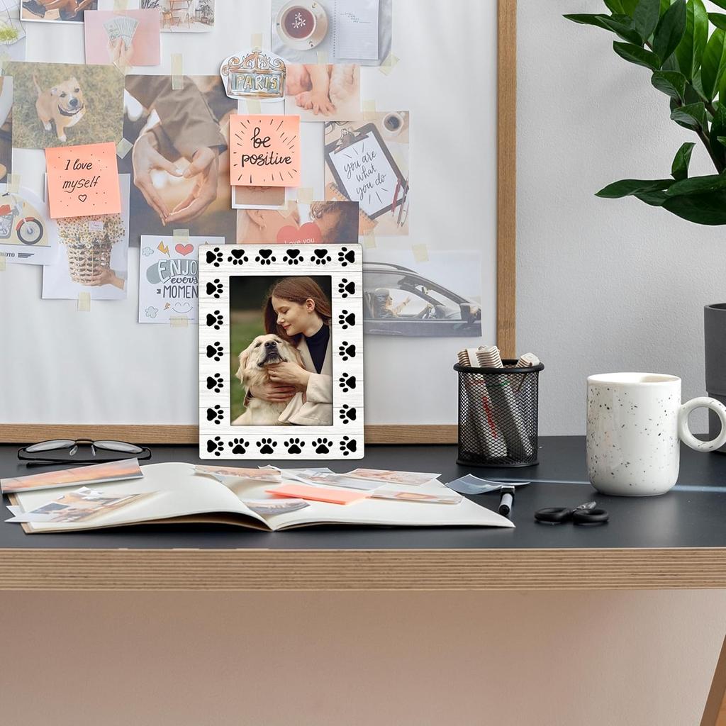 Paw Print Dog Cat Picture Frame 4x6, Dog Cat Gifts Wooden Picture Frame, Dogs Photo Frames, DogFrame, CatFrame, Gifts for DogLovers CatLovers