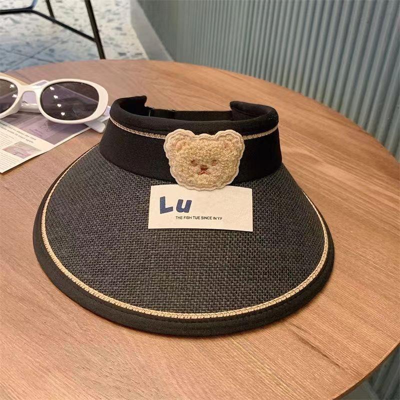 

Children s sun hat summer big brim straw hat girl bear baby sun hat empty top boy sun hat parent-child Adjustable