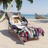 Lazy Cat with Colorful Floral Pattern Polyester Microfiber Beach Towel Is Highly Absorbent, Suitable Swimming and Beach Outings