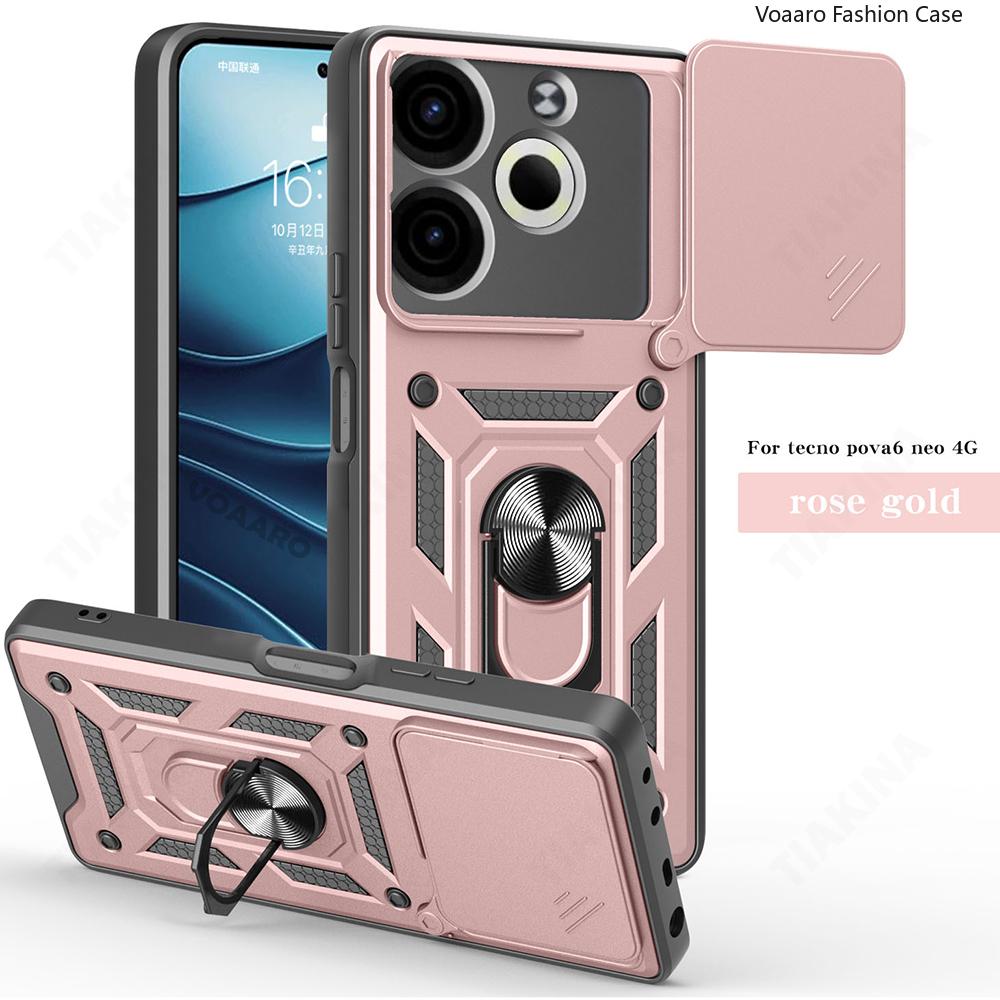 Slide Lens Armor Funda for Tecno Pova 6 Neo 4G Case Magnetic Rotate Ring Stand Holder Cover for Tecno Pova 6 Neo 4G Case Capa