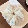 Hair Tie Embroidery Flower Pattern Mesh Yarn Large Hair Scrunchy Soft Elastic Ponytail Holder Non-Slip Hair Accessory