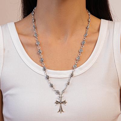 Dark Wind Bead Cross Pendant Necklace Fashion Unique Personality Items