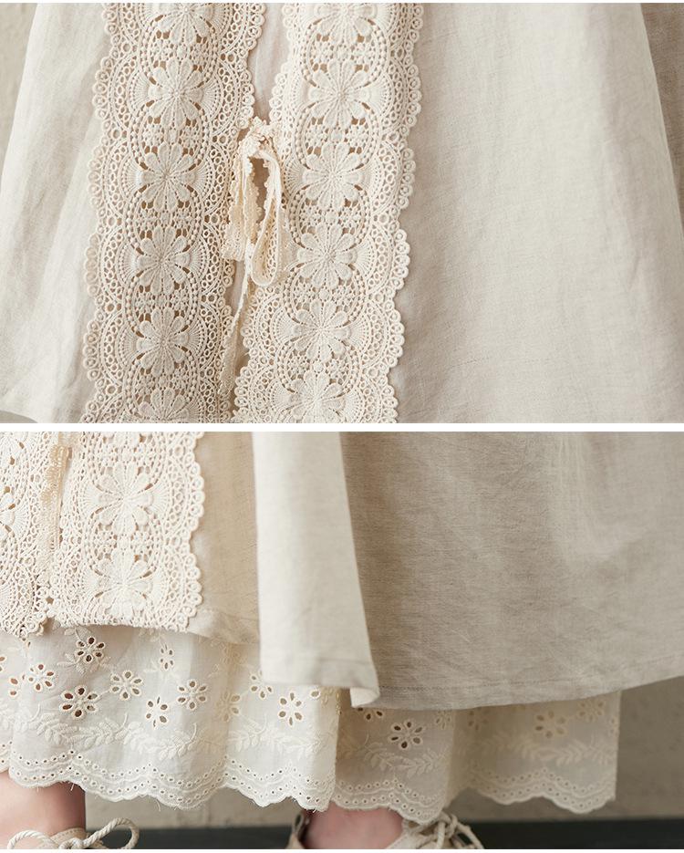 Japanese Mori Girl Linen Half Skirt: Women's Elastic Waist, Heavy Embroidery, Mid-Length A-Line Design.