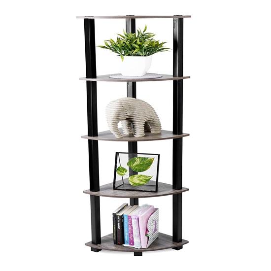 5 Tier Corner Shelf, Industrial Wall Corner Bookshelf, Corner Storage Rack Shelves Display Plant Flower, Stand Bookcase For Home, Office, Kitchen