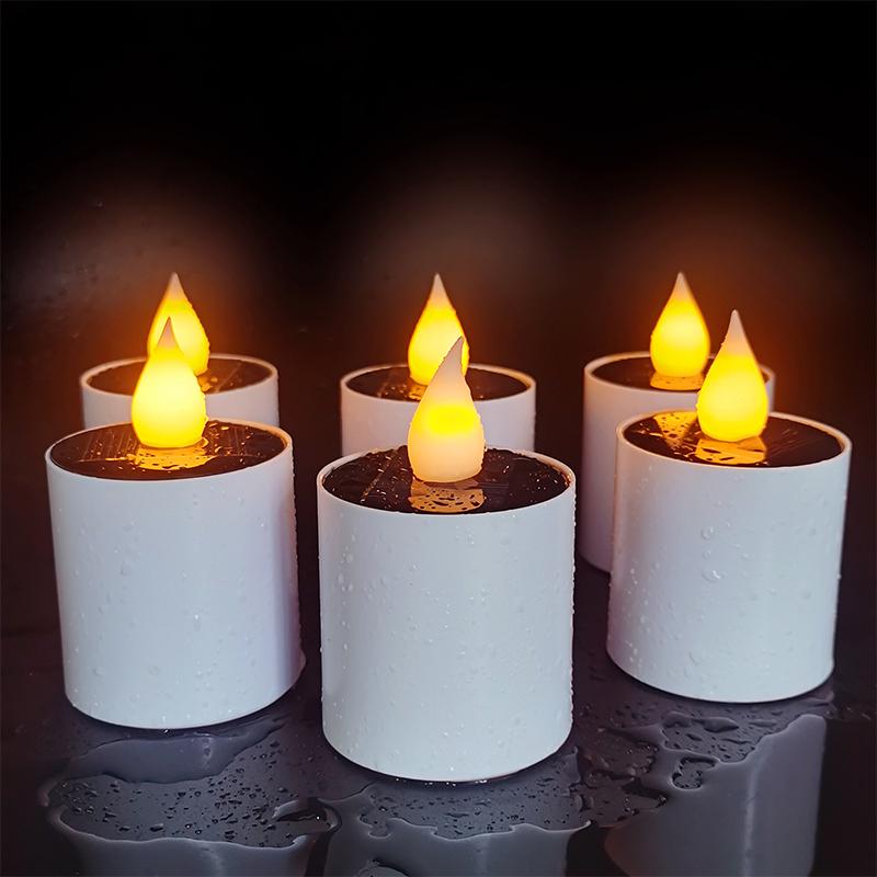 6-Pack Solar LED Candles Outdoor Waterproof Flameless Solar Tea Lights Rechargeable Candles for Party Garden Home Decor