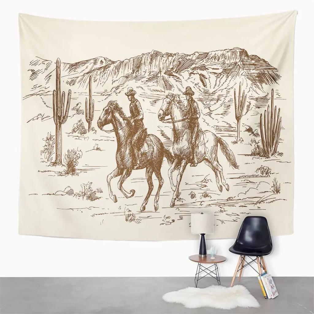 VIKAMA Tappezzeria Bandiera Elementi Artistici Tramonto Western Cowboy Americano Decorazione Parete Sfondo Divano Soggiorno