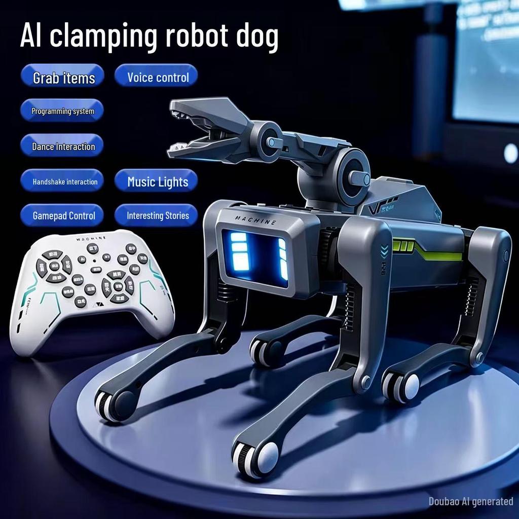 Smart AI Robot Dog with Voice Dialogue, Remote Control, Call Function, Item Pickup & Cannonball Shooter