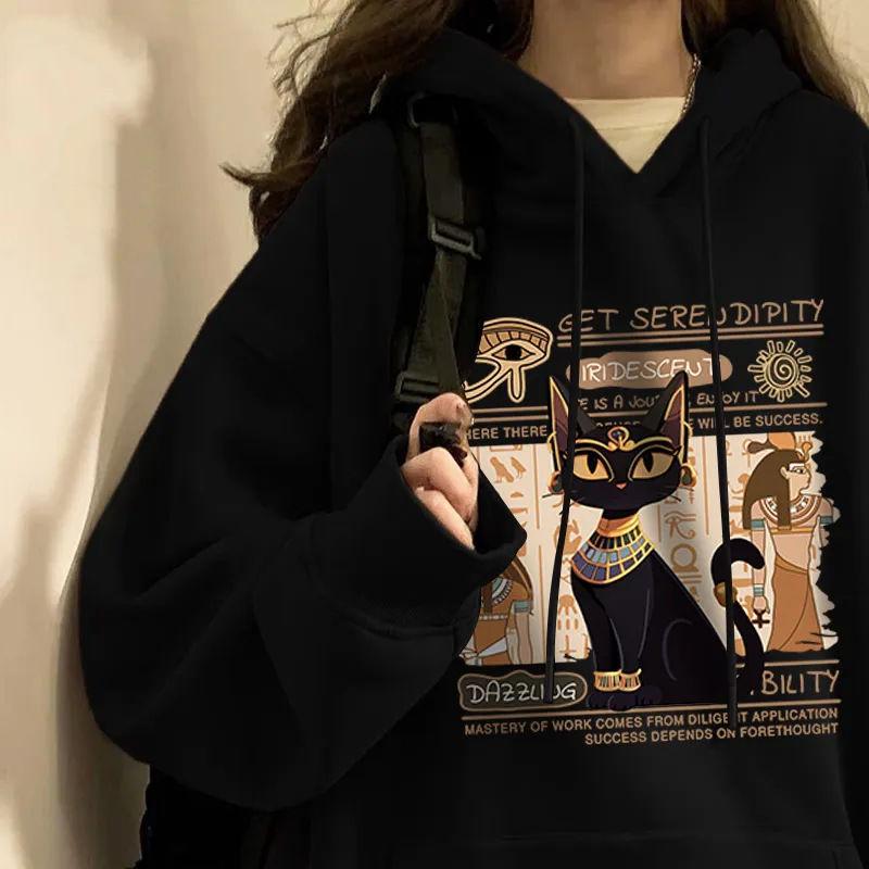 Women's Pure Cotton Retro Loose Fleece-Lined Hooded Sweatshirt - Spring/Autumn/Winter 2025 Trendy Top