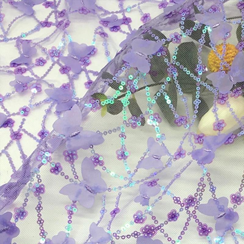 100X130Cm Embroidered 3D Butterfly Mesh Lace Fabric for for Diy Children's Clothing Women's Wedding Dress Apparel Sewing Fabric