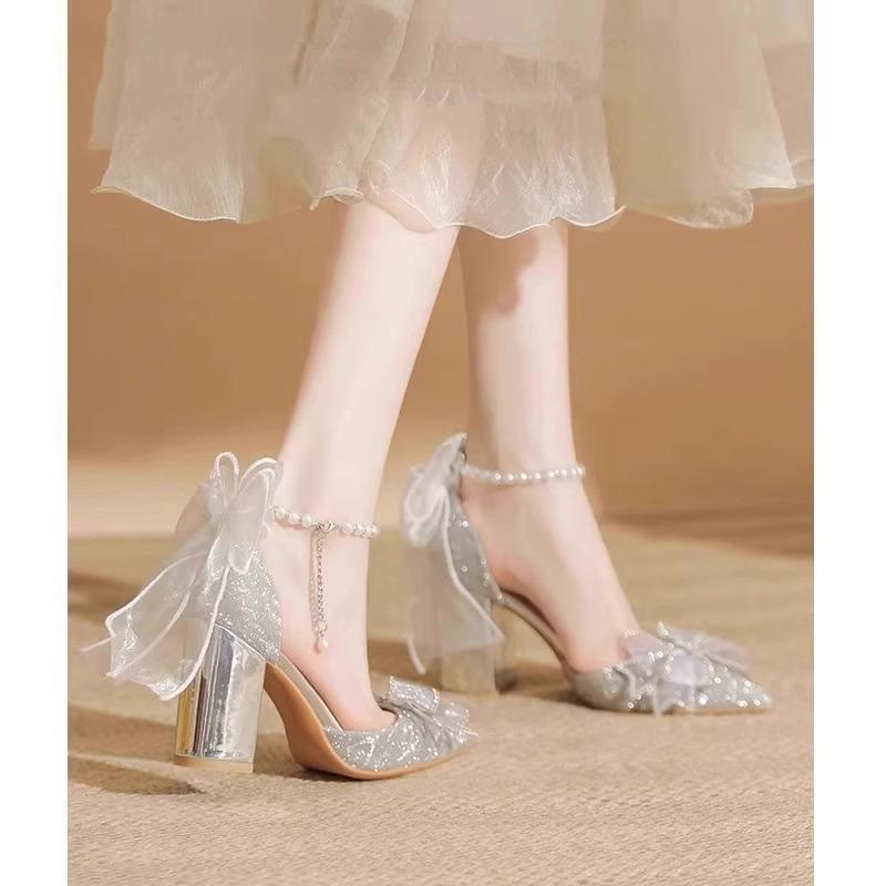Wedding shoes New female bride shoes Xiuhe wedding dress two wear silver not tired feet adult