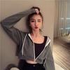 New Spring And Autumn Korean Version Zipper Short Hooded Coat Thin Solid Color Sweater Women