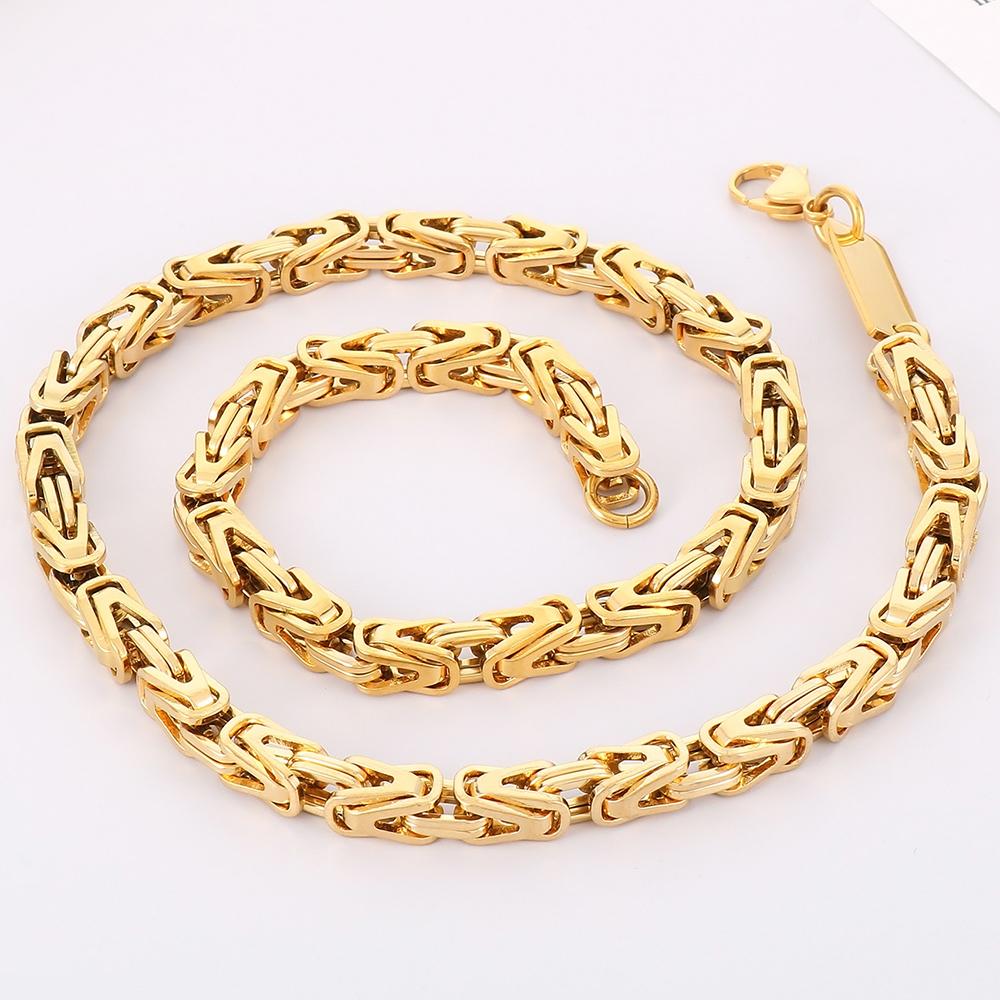6MM Link Chain Bracelet Necklace Set for Man Waterproof Gold Color 50CM Long Stainless Steel Men's Necklace & Bracelets Jewelry
