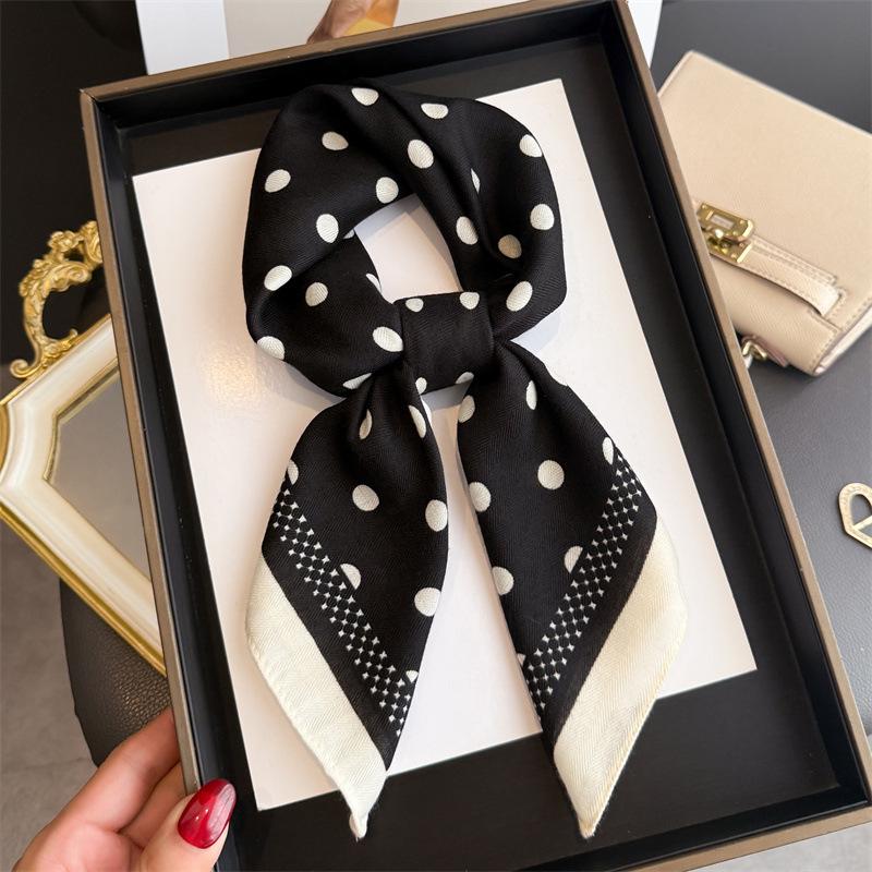 Dot  Print Hairbands Square Scarf Women Elagant Cotton Linen Feeling Bandana Neck Kerchief Head Bands Foulard Female Scarfs