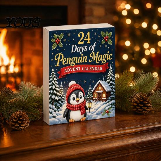 Penguin Shaped Christmas Decorations Guinea Pig Advent Calendar, 24Pcs Acrylic 2D Ornament Set with 24 Days Countdown Calendar Outfits, Tree