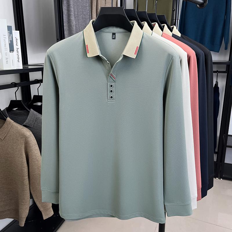 Light Luxury Brand Fashion Long Sleeve Polo Shirt Men'S Autumn New Item High-Quality Color Blocking Design Casual Lapel T-Shirt