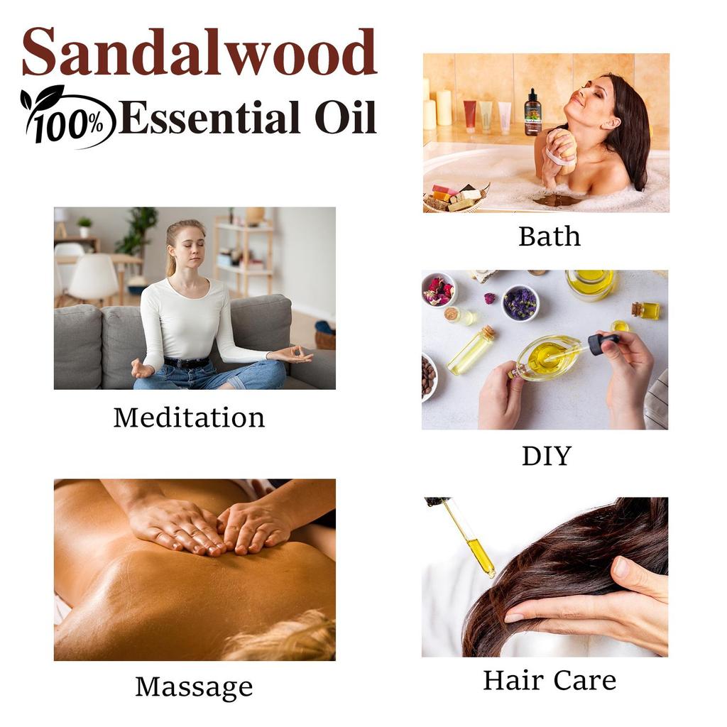 Sandalwood Essential Oil For Hair & Skin Care - Cleanses and Soothes Skin, Improve Rough & Cracked Skin, Keep Skin Soft and Breathe Fresh,120ml