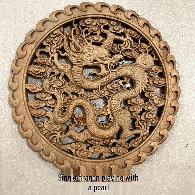 

Кругла різьблена підвіска з камфорного дерева - Настінне прикраса в китайському стилі для вітальні або спальні