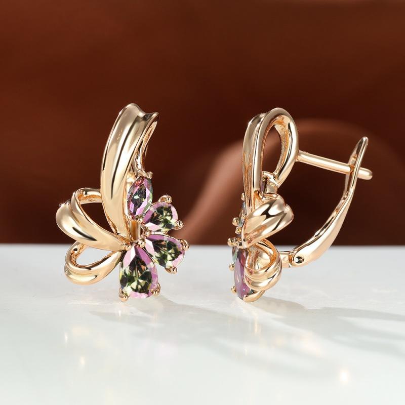 

European and American style wish champagne gold colorful AB diamond flower ear buckle earrings women s retro jewelry