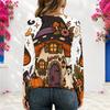 Women Plus Size V Neck Long Sleeve Halloween Printed Eyelet Chain Lace Up Top