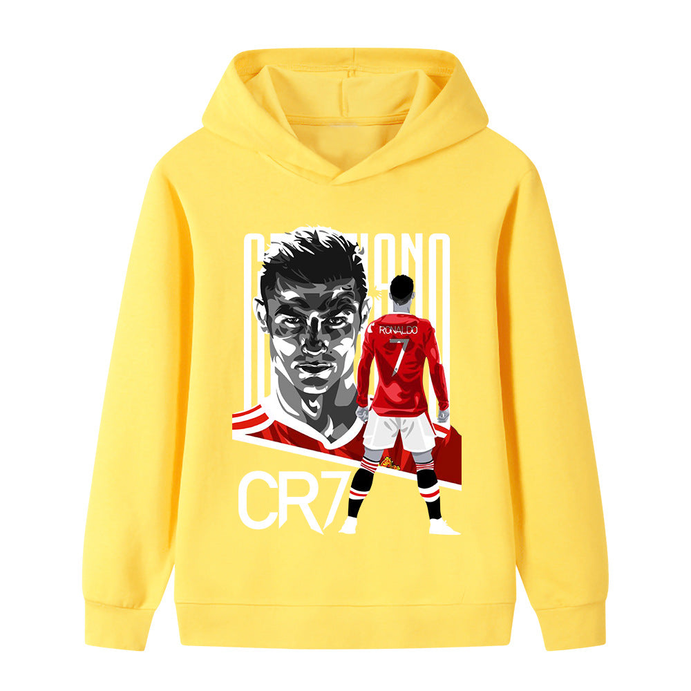 Felpa con cappuccio per bambini autunnale Felpa sportiva per ragazzi e ragazze Ronaldo Stampato HD 4-14 Anni Top pullover alla moda per bambini regalo di compleanno