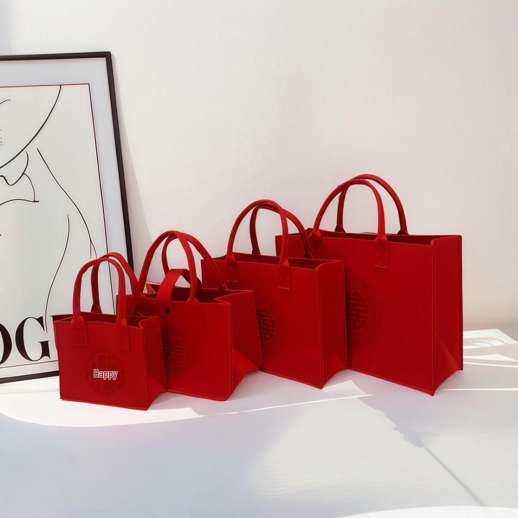Borsa shopper in feltro rosso spesso per regali di nozze cinesi