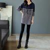 Spring and Autumn Hooded Striped Stitching Loose Sweater Long-sleeved Pullover Casual Loose Top