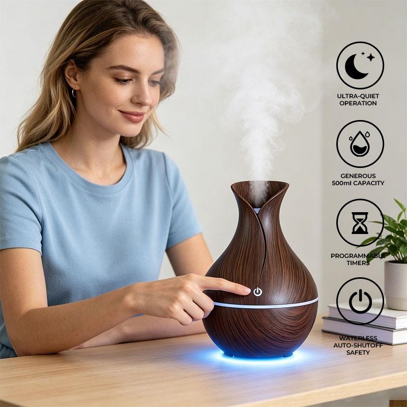Easy Clean Wood Grain Humidifier Aromatherapy Diffuser 7 Color LED Mist Air Purifier for Daily Home Use