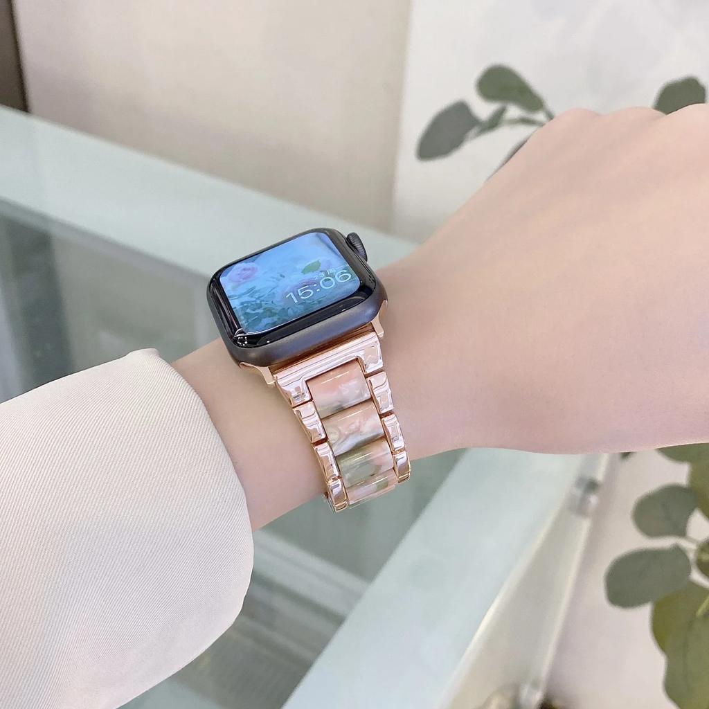 Luxury Women Resin Strap For Apple Watch Ultra 3 2 49mm 42mm 46 41 45 38 40 44mm Metal Bracelet for iWatch 11 10 9 8 7 6 SE Band