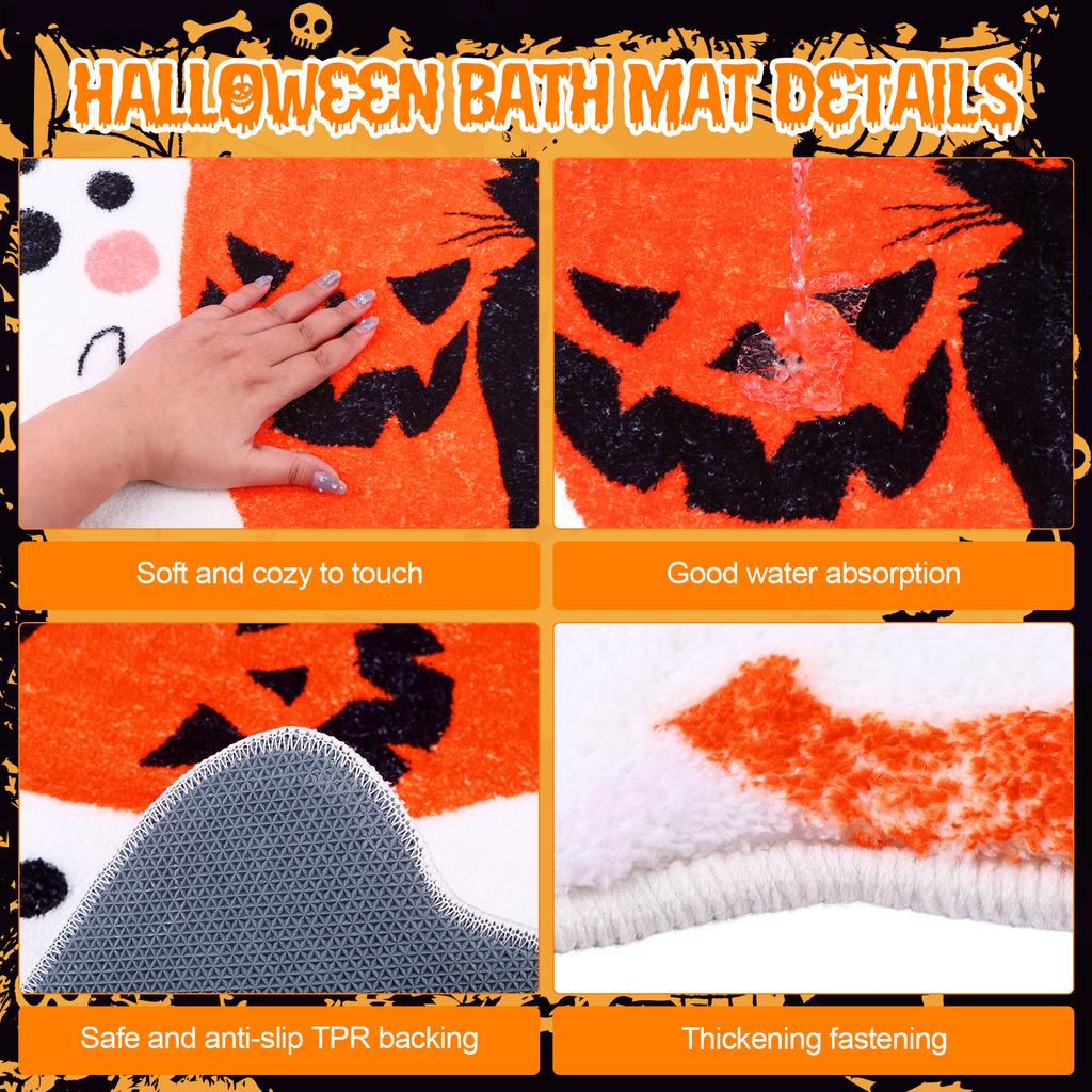 Halloween Badematte Teppich-Kürbis Schwarze Katze Geist Badematte TPR-Rücken Rutschfest Saugfähig Maschinenwaschbar Duschteppich Fußmatte