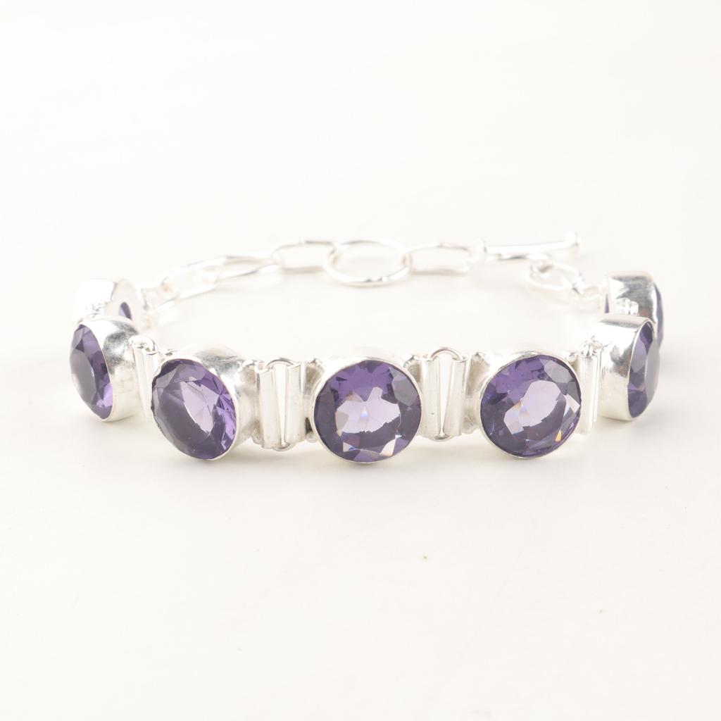Adjustable Natural Iolite Gemstone 925 Sterling Silver Jewelry Women Bracelet9" RB-7-5