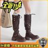 Fashion retro style thick heel leather boots belt buckle platform boots women's autumn and winter fashion high heel knight boots trend