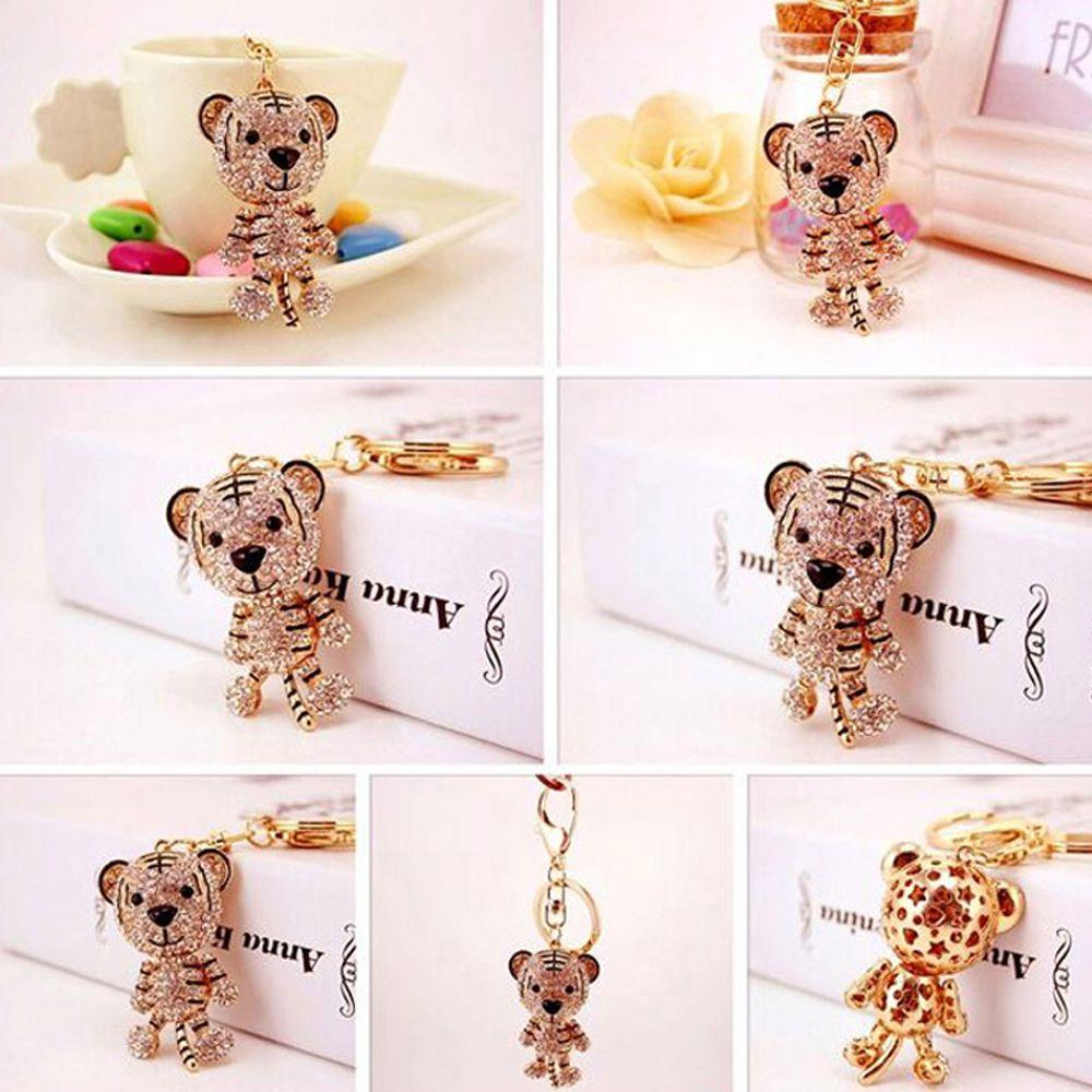 DIY Trinkets Couple Gifts Car Keychain Metal Rhinestone Keychain Tiger Key Ring Tiger Key Chain
