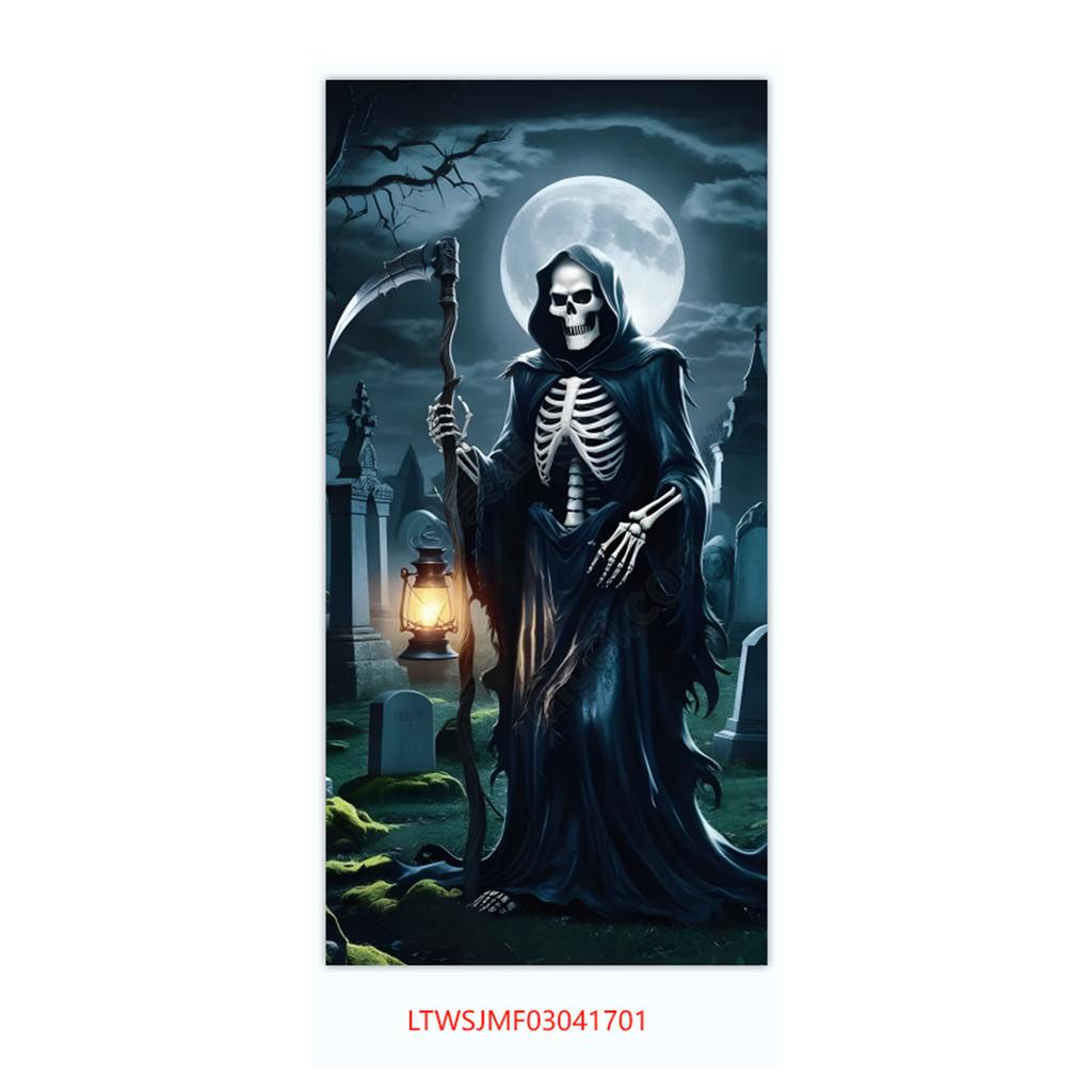 Halloween Horror Decoration Background Cloth, Haunted House Family Arrangement, Outdoor Door Curtain Hanging Cloth Vertical Poster