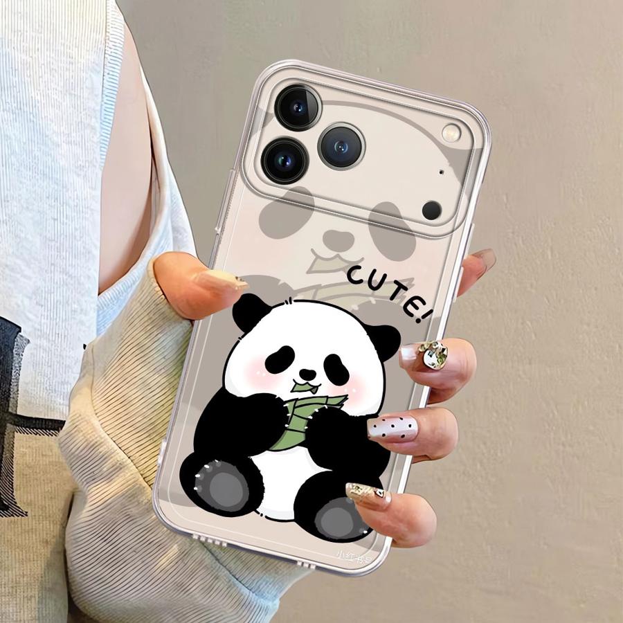 Cute Panda Case for iPhone 17 Pro Max 15 16 12 Mini Air 13 Pro 14 Plus 17e XS Max 11 XR Soft Phone Cover