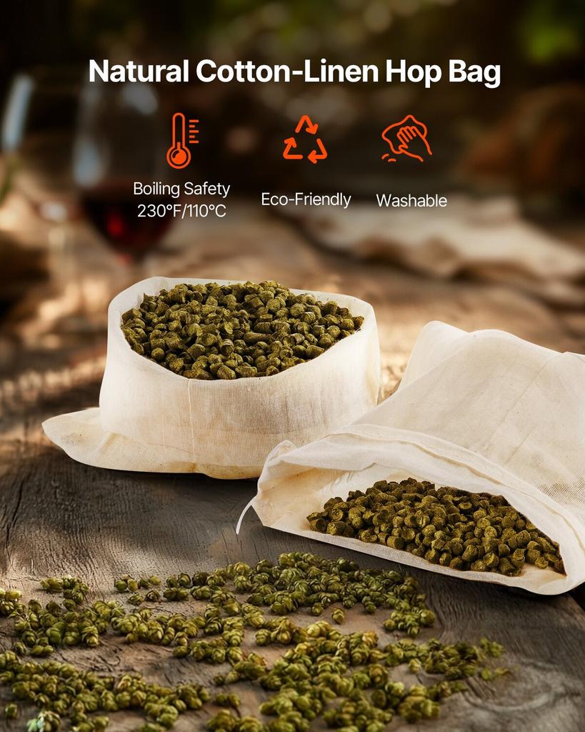 Brew Bags, 2 PCS Food Grade Nylon Material Grain Bag, 10 PCS Natural Cotton-Linen Hop Bag, Easy To Clean, Reusable & Ultra-Fine Mesh Home Brewing