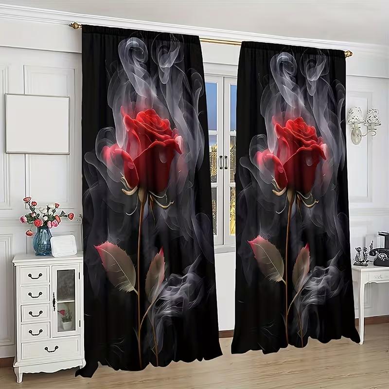 Crimson Rose Smoke Curtains French Retro Style Suitable Bedrooms Living Rooms Decorative Made Of Polyester With Rod Pocket Great Room Decor