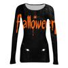 Women Casual Long Sleeve Ribbed Knit Top Halloween Print Round Neck Pullover Slim Fit Stretchy Lightweight Shirt for Fall