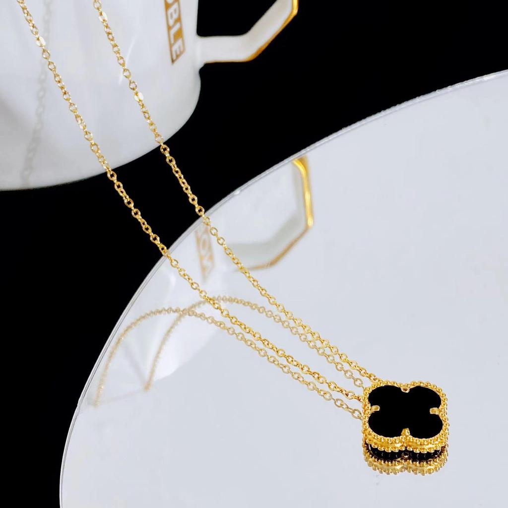 Elegant Colorfast 18K Rose Gold Necklace with Swan & Four-Leaf Clover Charm