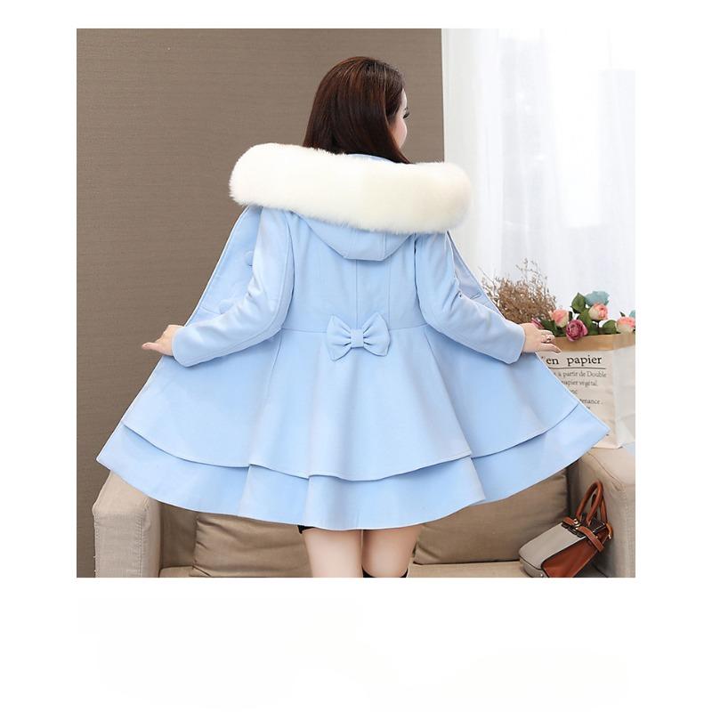 

Женское шерстяное пальто средней длины Nizi Coat осень-зима контрастного цвета с меховым воротником и юбкой 2XL